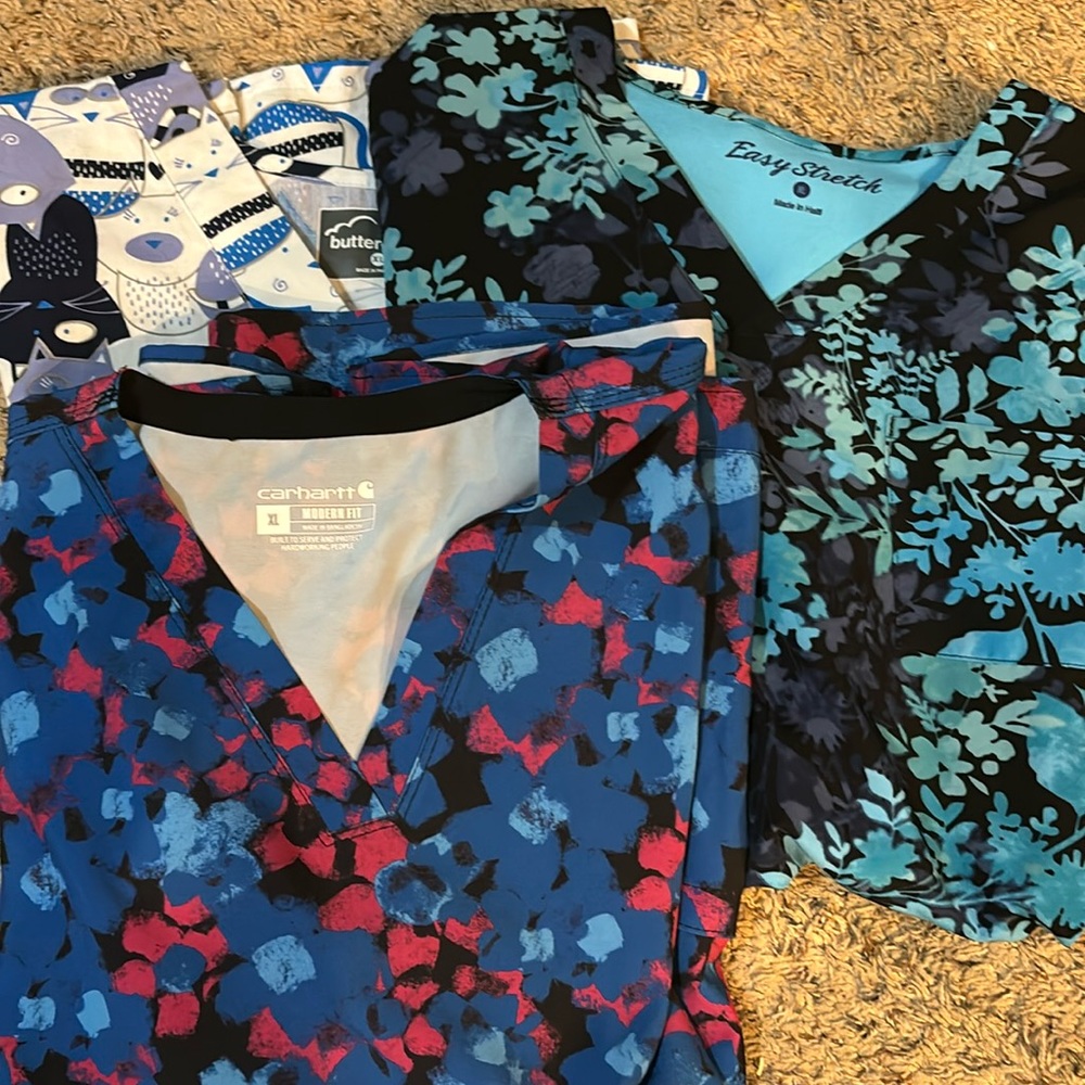 Three scrub tops size xl